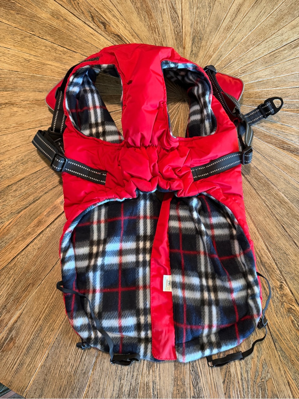 XXL Red Dog Puffer Jacket Built-In  Harness Plaid Fleece Lined Heavy Duty 2XL